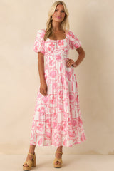 MINKPINK Pink Tropical Print Bria Puff Sleeve Midi Dress