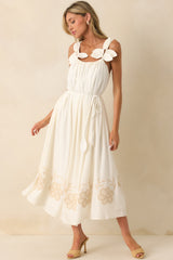 Living In The Moment Ivory Linen Blend Embroidered Maxi Dress