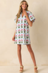 Staying Hopeful Dark Fuchsia Geometric Floral Print Cotton Mini Dress