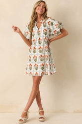 Staying Hopeful Orange Geometric Floral Print Cotton Mini Dress