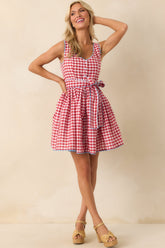 Prosperina Lottie Red Gingham Print Cotton Dirndl Mini Dress