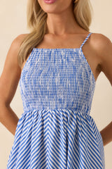 Staple The Label Blue Stripe Cotton Mathilde Shirred Maxi Sundress
