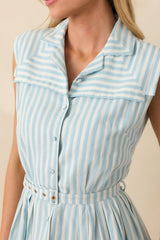 Prosperina Maggie Blue Aqua Stripe Cotton Mini Dress