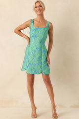 Just Look At Her Green Floral Print Jacquard Mini Dress