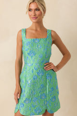 Just Look At Her Green Floral Print Jacquard Mini Dress