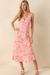 MINKPINK Pink Floral Print Linen Blend Petal Bias Midi Dress