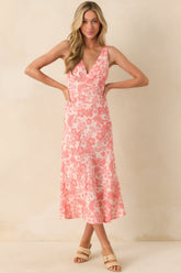 MINKPINK Pink Floral Print Linen Blend Petal Bias Midi Dress