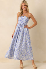 MINKPINK Blue Floral Print Evelyn Halter Midi Dress