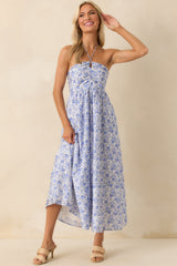 MINKPINK Blue Floral Print Evelyn Halter Midi Dress