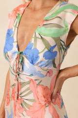 MINKPINK Ivory Floral Print Satin Ravina Bias Mini Dress