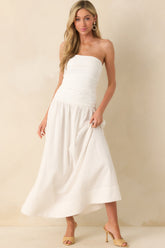 MINKPINK White Cotton Luna Strapless Drop Waist Midi Dress