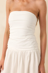 MINKPINK White Cotton Luna Strapless Drop Waist Midi Dress