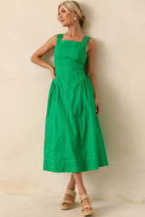 A Timeless Touch Kelly Green Cotton Sleeveless Midi Dress
