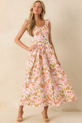The Main Event Pink Floral Print Cotton Maxi Shirt Dress