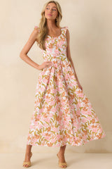 The Main Event Pink Floral Print Cotton Maxi Shirt Dress