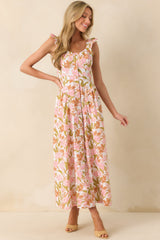 The Main Event Pink Floral Print Cotton Maxi Shirt Dress
