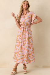 It Comes Easily Pink Coral Floral Print Maxi Shirt Dress