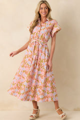 It Comes Easily Pink Coral Floral Print Maxi Shirt Dress