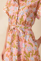 It Comes Easily Pink Coral Floral Print Maxi Shirt Dress