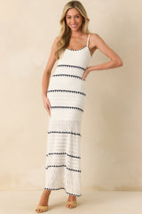 Z Supply White Cotton Catamaran Crochet Striped Maxi Dress