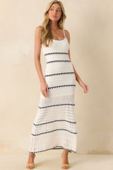 Z Supply White Cotton Catamaran Crochet Striped Maxi Dress