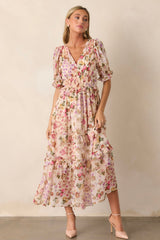 Midnight Train Beige Floral Midi Dress