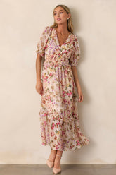 Midnight Train Beige Floral Midi Dress