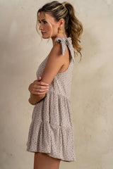 Mary Floral Knit Romper in Taupe