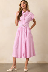 Gia Peony Pink Stripe Belted Cotton Midi Dress
