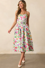 Lauren Secret Garden Floral Belted Cotton Midi Dress