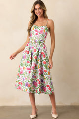 Lauren Secret Garden Floral Belted Cotton Midi Dress