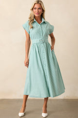 Gia Grass Green Stripe Belted Cotton Midi Dress