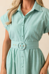 Gia Grass Green Stripe Belted Cotton Midi Dress