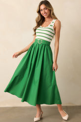 Greer Eden Green Stripe Cotton Midi Dress