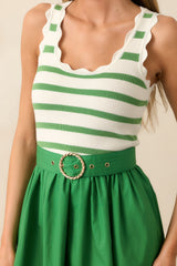 Greer Eden Green Stripe Cotton Midi Dress