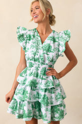 Bridget Eden Green Toile Cotton Ruffle Mini Dress