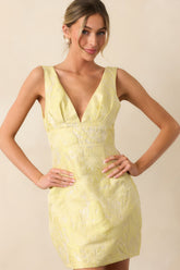 Daily Delight Yellow Floral Jacquard Mini Dress
