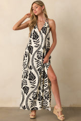 Whispers Of Light Black Floral Print Open Back Maxi Dress