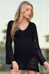 The Breeze In My Hair Black Open Knit Cover Up Mini Dress