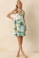 Wide Open Skies Blue Multi Shoreline Print Linen Blend Mini Dress