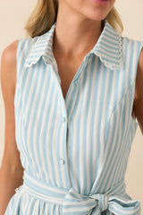 Prosperina Poppie Blue Aqua Stripe Cotton Mini Dress