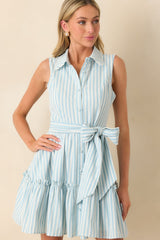 Prosperina Poppie Blue Aqua Stripe Cotton Mini Dress