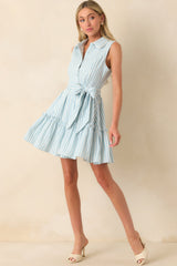 Prosperina Poppie Blue Aqua Stripe Cotton Mini Dress