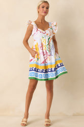 Prosperina Alaina Multi Print Linen Blend Mini Dress