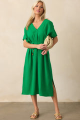 Living For Days Like This Green Rayon Gauze Kaftan Midi Dress