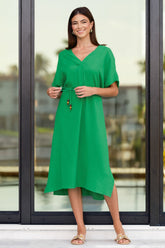 Living For Days Like This Green Rayon Gauze Kaftan Midi Dress