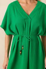 Living For Days Like This Green Rayon Gauze Kaftan Midi Dress