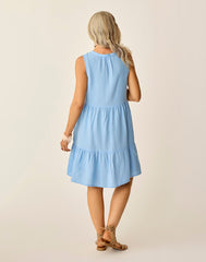 Nellie Linen Dress: Sky Blue Chambray