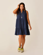 Nellie Linen Dress: Navy Disco