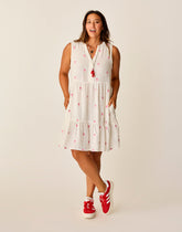 Nellie Linen Dress: Palm Embroidered